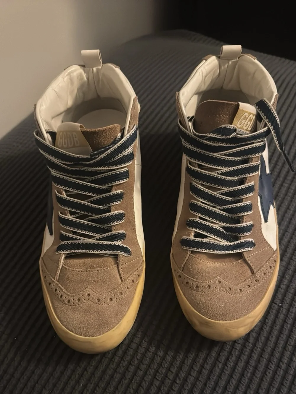 Golden Goose Brown, White & Navy High-Top Sneakers with Star